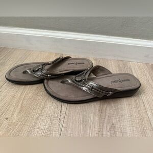 Minnetonka Pewter Braided Leather Wedge Sandals - Size 8 (New Without Tags)